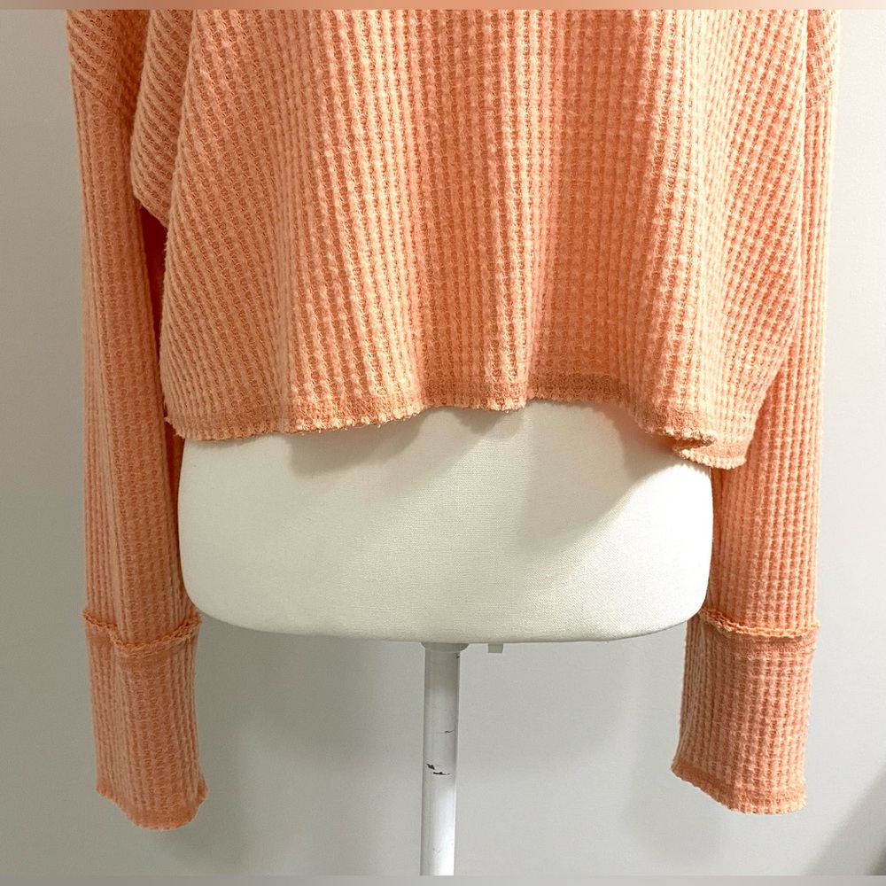 Wild Fable Womens XL Solid Orange Waffle Knit Crop Top Boho Y2K Streetwear - Picture 3 of 15